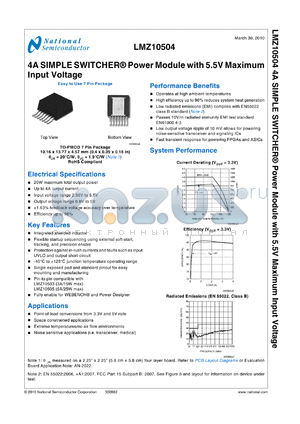 LMZ10504TZX-ADJ datasheet - 4A SIMPLE SWITCHER^ Power Module with 5.5V Maximum