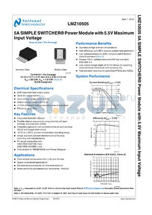 LMZ10505 datasheet - 5A SIMPLE SWITCHER^ Power Module with 5.5V Maximum Input Voltage