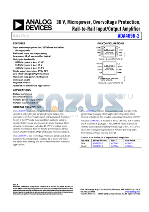 AD8622 datasheet - 30 V, Micropower, Overvoltage Protection