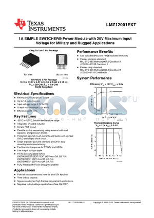 LMZ12001EXTTZ datasheet - 1A SIMPLE SWITCHER^ Power Module with 20V Maximum Input Voltage for Military and Rugged Applications