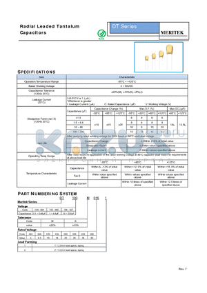 DT100K0101 datasheet - Radial Leaded Tantalum Capacitors