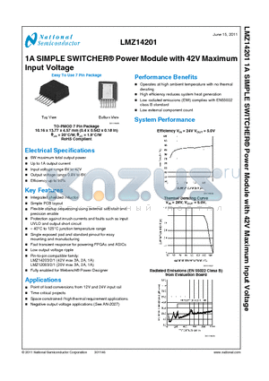 LMZ14201TZX-ADJ datasheet - 1A SIMPLE SWITCHER^ Power Module with 42V Maximum Input Voltage