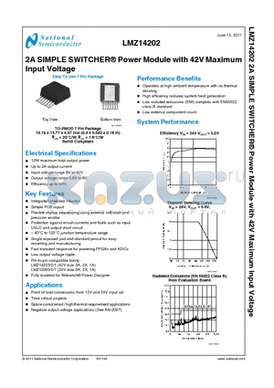LMZ14202 datasheet - 2A SIMPLE SWITCHER^ Power Module with 42V Maximum Input Voltage