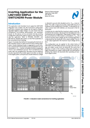 LMZ14203 datasheet - Inverting Application for the SIMPLE SWITCHER^ Power Module