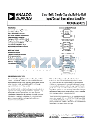 AD8628AR-REEL datasheet - Zero-Drift, Single-Supply, Rail-to-Rail Input/Output Operational Amplifier