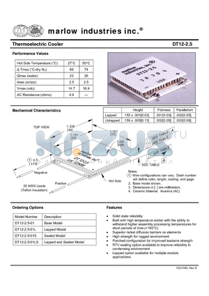 DT12-2.5 datasheet - Thermoelectric Cooler