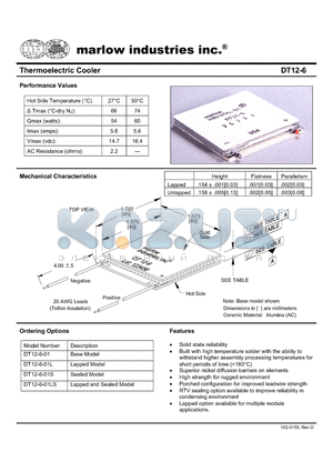 DT12-6-01 datasheet - Thermoelectric Cooler