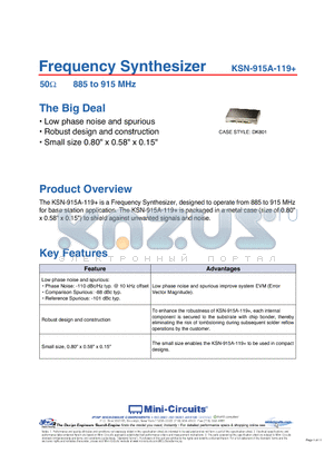 KSN-915A-119+ datasheet - Frequency Synthesizer