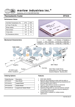 DT12-8-01S datasheet - Thermoelectric Cooler