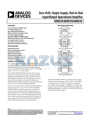 AD8628ARZ-REEL datasheet - Zero-Drift, Single-Supply, Rail-to-Rail Input/Output Operational Amplifier