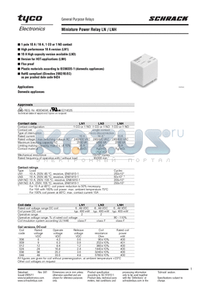 LN113006 datasheet - Miniature Power Relay
