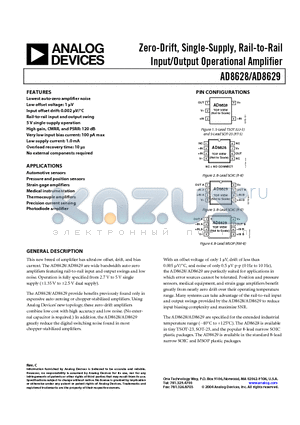 AD8628AUJZ-REEL7 datasheet - Zero-Drift, Single-Supply, Rail-to-Rail Input/Output Operational Amplifier