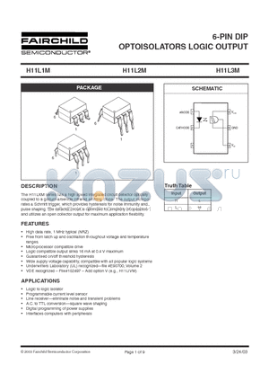 H11L1MS-M datasheet - 6-PIN DIP OPTOISOLATORS LOGIC OUTPUT