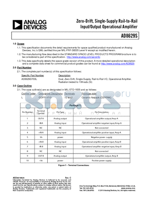 AD8629S datasheet - Zero-Drift, Single-Supply Rail-to-Rail Input/Output Operational Amplifier