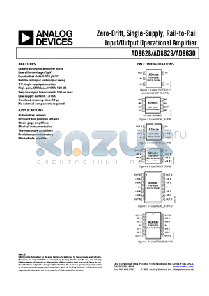 AD8630ARZ datasheet - Zero-Drift, Single-Supply, Rail-to-Rail Input/Output Operational Amplifier