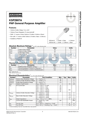 KSP2907ABU datasheet - PNP General Purpose Amplifier