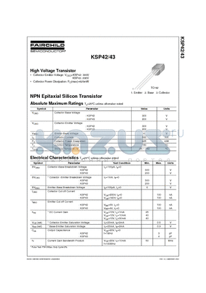 KSP42BU datasheet - High Voltage Transistor