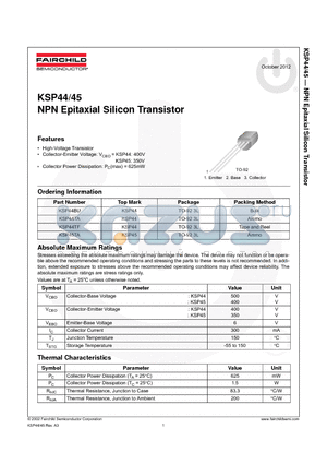 KSP44BU_12 datasheet - NPN Epitaxial Silicon Transistor