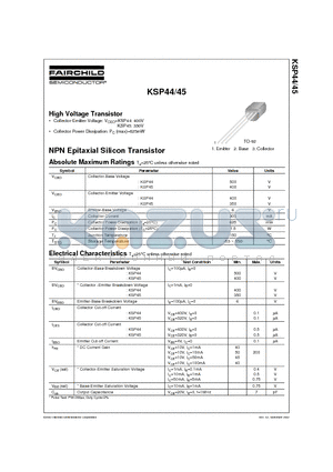 KSP45 datasheet - High Voltage Transistor