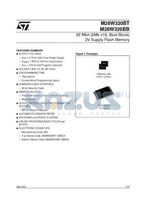 M28W320BB70ZB6T datasheet - 32 Mbit (2Mb x16, Boot Block) 3V Supply Flash Memory