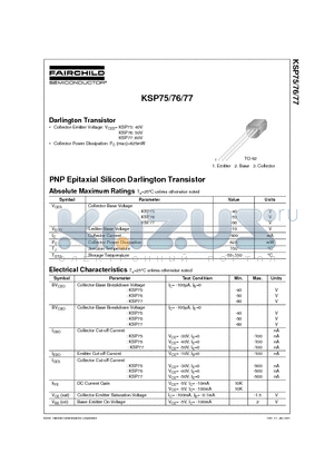 KSP76 datasheet - Darlington Transistor