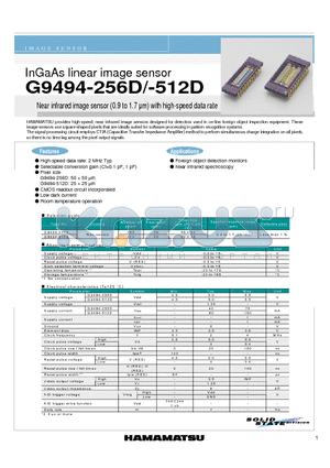 G9494-256D datasheet - Near infrared image sensor (0.9 to 1.7 lm) with high-speed data rate