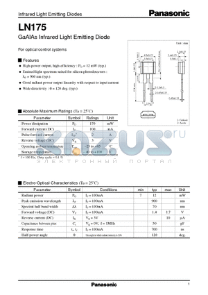 LN175 datasheet - GaAlAs Infrared Light Emitting Diode