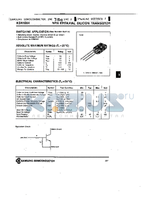 KSR1004 datasheet - NPN (SWITCHING APPLICATION)