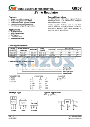 G957T45U datasheet - 1.5V 1A Regulator