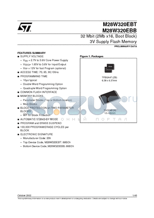 M28W320EBB datasheet - 32 Mbit (2Mb x16, Boot Block) 3V Supply Flash Memory