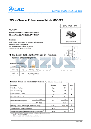 LN2302LT1G datasheet - 20V N-Channel Enhancement-Mode MOSFET