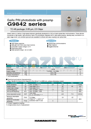 G9842 datasheet - GaAs PIN photodiode with preamp