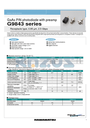 G9843-21 datasheet - GaAs PIN photodiode with preamp