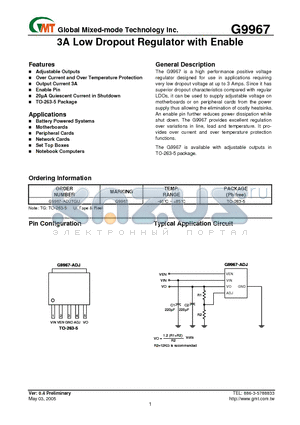 G9967-ADJTGU datasheet - 3A Low Dropout Regulator with Enable