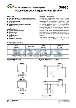 G9966-ADJTGU datasheet - 3A Low Dropout Regulator with Enable