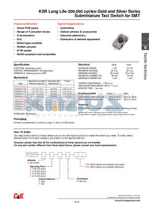 KSR212GLFS datasheet - Subminiature Tact Switch for SMT