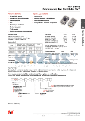 KSR21GNCLFS datasheet - Subminiature Tact Switch for SMT