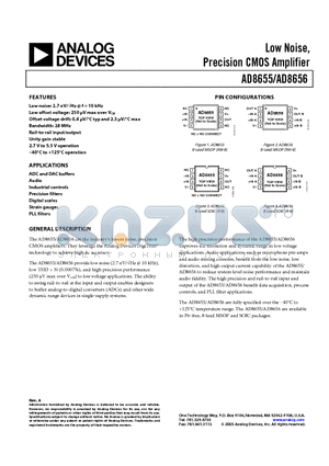 AD8655ARMZ-REEL datasheet - Low Noise, Precision CMOS Amplifier
