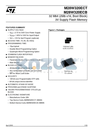 M28W320ECB70N1 datasheet - 32 Mbit (2Mb x16, Boot Block) 3V Supply Flash Memory