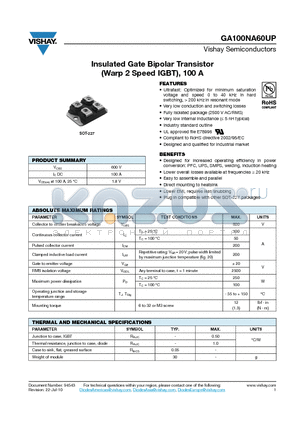 GA100NA60U datasheet - Insulated Gate Bipolar Transistor (Warp 2 Speed IGBT), 100 A