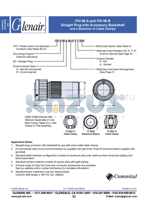 ITHG06A22SW datasheet - Sraight Plug with Accessory Backshell