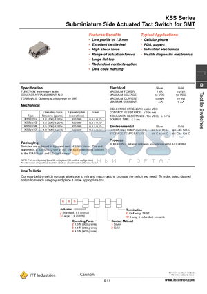 KSS datasheet - Subminiature Side Actuated Tact Switch for SMT