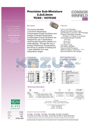 M87G-010.0M datasheet - Precision Sub-Miniature 3.2x5.0mm TCXO / VCTCXO