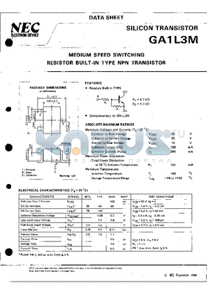 GA1L3M datasheet - MEDIUM SPEED SWITCHING RESISTOR BUILT-IN TYPE NPN TRANSISTOR