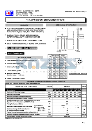 DT15C10 datasheet - 15 AMP SILICON BRIDGE RECTIFIERS
