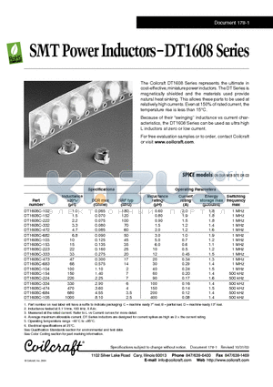 DT1608C-104 datasheet - SMT Power Inductors - DT1608 Series