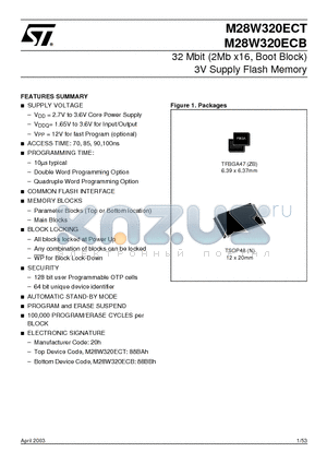M28W320ECT70ZB6E datasheet - 32 Mbit (2Mb x16, Boot Block) 3V Supply Flash Memory