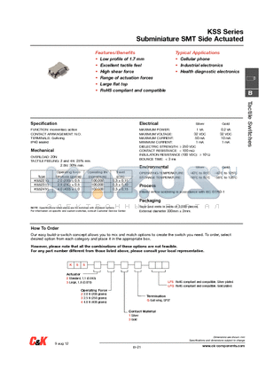 KSS221G datasheet - Subminiature SMT Side Actuated