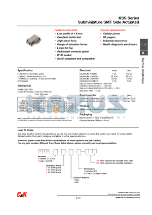 KSS221GLFS datasheet - Subminiature SMT Side Actuated
