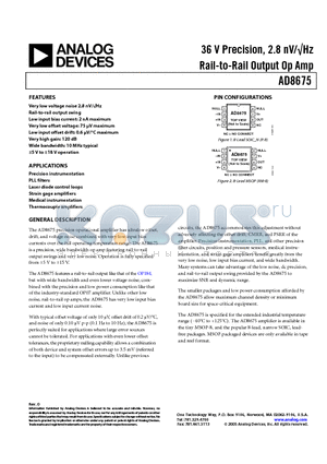 AD8675ARZ datasheet - 36 V Precision, 2.8 nV/Hz Rail-to-Rail Output Op Amp